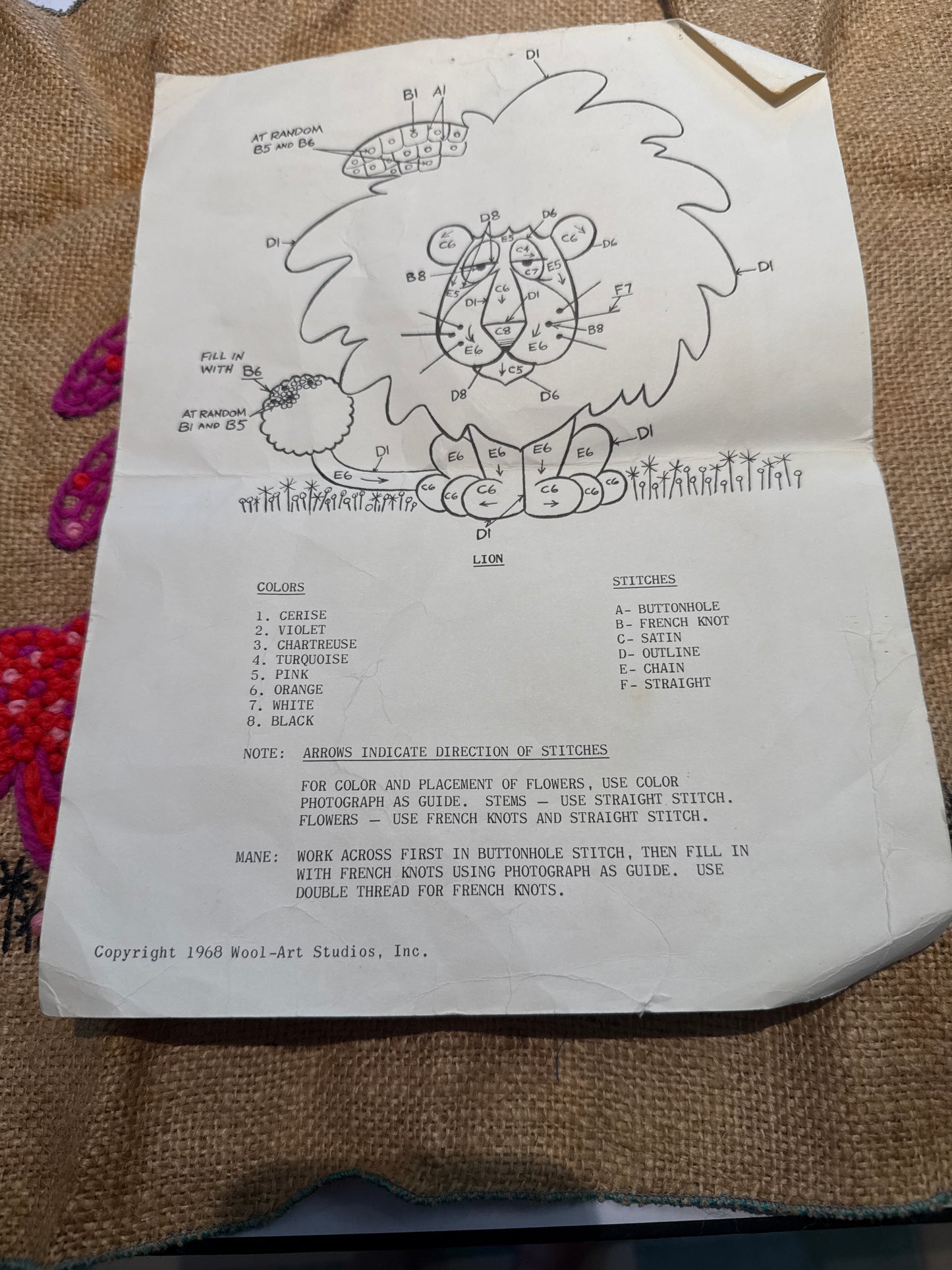 Ultra Collectable 1968 Lion Crewel Creature- Unfinished